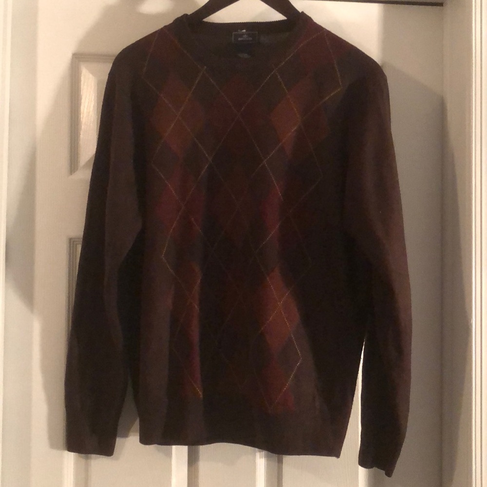 Men’s Brown Long Sleeve Knit Argyle Sweater